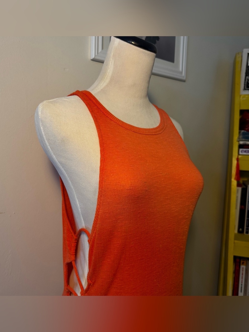 FP Beach Bright Orange Ribbed Tank with Side Tie
